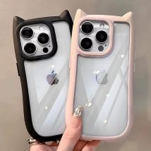 Weiche Silikon süße Katze Ohr Handytasche für iPhone 16 17 13 15 14 12 11 Pro Max Air XS Max Funda transparente stoßfeste Rückseite