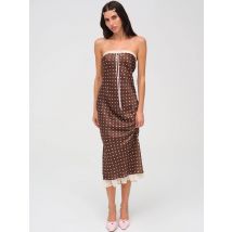 Mozision Spitze Trägerloses, rückenfreies, sexy Midikleid für Damen, modisch, schulterfrei, ärmellos, figurbetont, gepunktetes Kleid, elegant