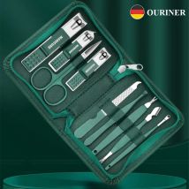 Grünes Maniküre-Set mit Lederetui, professionelle Fuß- und Gesichtspflege-Werkzeug-Sets, Nagelknipser-Sets aus Edelstahl, Geschenk