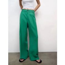 HH Frauen Casual Feste Hosen Hohe Taille Zipper Gerade Hosen 2024 Weibliche Mode Hosen Büro Dame Breite Bein Hose