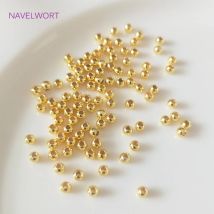 Cuentas espaciadoras redondas chapadas en oro de 18 quilates de 2mm-6mm para hacer pulseras, separadores de cuentas, cuentas de latón para fabricación de joyas, accesorios de bricolaje