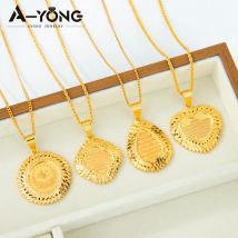 Turkish Coins Pendant Necklace 21k Gold Plated Water Drop Pendants Middle East Arab Women Man Bridal Wedding Accessory Jewelry