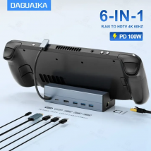 Steam Deck Dock 6 in 1 Steam Deck Rog Ally Docking Station Stand  3*USB 3.0 HDTV 4K@60Hz Gigabit Ethernet PD 100W Hub