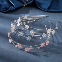 AWAYTR Doppelschichtiges Haarband aus Metall, Blumen-Perlen-Stirnband für Damen, Kopfbedeckung, glänzendes Strass-Haarband, Hoop-Haar-Accessoires