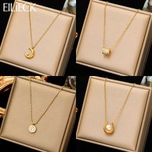 EILIECK 316L Edelstahl Mond Perle Zirkon Welpen Anhänger Halskette Für Frauen Mädchen Neue Mode Hals Kette Schmuck Geschenk Bijoux