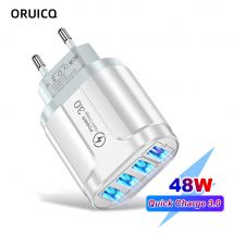 Cargador USB de 45W, carga rápida QC 3,0, carga de pared para iPhone 12, 11, Samsung, Xiaomi, móvil, 4, 3 puertos, adaptador de enchufe UE y EE. UU., viaje