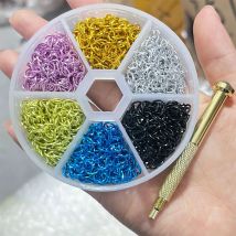 1080pcs/Box Color Metal Rivet&Nail Piercing Tools Metal Alloy Gold/Sliver Punk Nail Charms Open Ring Pierced Nails Art Accessori