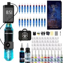 Tattoo Kit POSEIDON Finger Gesteuert Tattoo Stift Kit Für Permanent Make-Up Tattoo Maschine Cool Blue Netzteil Tattoo Gun Kit
