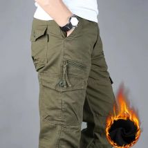 Men's Winter Trousers Loose Casual Cargo Pants Fleece Lined Cotton Pants Hiking Outdoor Work Pants