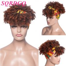 SQRDGQ Kunsthaar Afro Verworrene Lockige Perücke Mit Pony Synthetische Perücke Frau Ombre Farbe Stirnband Perücke Kurze Perücken für Schwarze Frauen