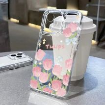 Tulpe bemalte Handyhülle für iPhone 13 11 16 Pro Max 15 14 12 16promax 15promax Weiches Silikon Transparente stoßfeste Funda Cover