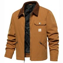 Herren-Winterjacke aus Baumwolle, warm, gesteppt, gepolstert, gefüttert, Cargo-Arbeitsjacke, reguläre Passform, lässiger Revers-Trucker-Mantel