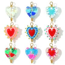 3pcs/Lot Stainless Steel Cute Heart Lampwork Glass Necklace Pendant Love DIY Earring Charms Women Handmade Twisted Wire Jewelry