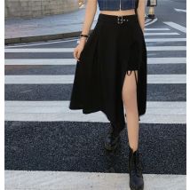 Vintage Dark Gothic Hohe Split Mid-Kalb Röcke Frauen Elegante Mode Party Club Hohe Taille Femme Boden Streetwear Goth rock