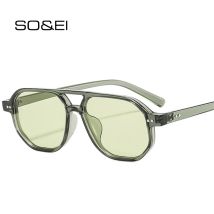 SO&EI Vintage Doppel Brücken Polygon Quadrat Männer Sonnenbrille Mode Klare Ozean Objektiv Brillen Frauen Nieten Sonnenbrille UV400