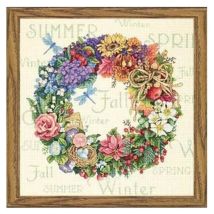 Hochwertiger, wunderschöner, gezählter Kreuzstich-Set-Kranz für alle Jahreszeiten, Frühling, Sommer, Herbst, Winter, Dim 35040