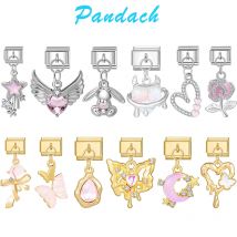 Pandach Butterfly Flower Rabbit Angel Love Shining Pink Zircon 9mm Italian Module Stainless Steel Splicing DIY Jewelry Making