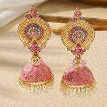 Bohemian Retro Rosa Strass Runde Geometrische Ohrringe Frauen Ethnische Lange Emaille Glocke Quaste Baumeln Ohrringe Indischen Großen Schmuck