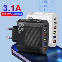 Adattatore di ricarica PD per caricabatterie USB 3.1A 5 porte per Xiaomi iPhone 13 Samsung Spina per telefono cellulare Ricarica caricatore da muro QC 3.0