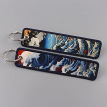 Japanische Wellen Stickerei Schlüsselanhänger Kunst Malerei Schlüsselanhänger Schlüsselanhänger für Motorräder Autos Schlüsselanhänger Zubehör Chaveiro Schmuck