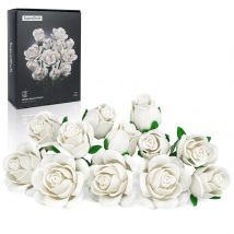 Weiße Rosen, Blumenstrauß, Bauset, Blumenblume, künstlicher botanischer Ziegelstein, Sammlung, Heimdekoration, Hochzeit, Valentinstag, Geschenk für Erwachsene