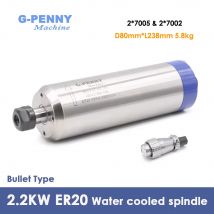 G-Penny 2,2 kW ER20 80 mm wassergekühlter Spindelmotor Bullet Type 110 V 220 V 380 V Holz-/Steinbearbeitung 4 Stück Keramikkugellager