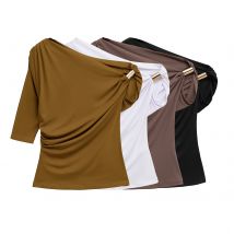 2025, Sommer, neues Produkt, Damenbekleidung, modisches, mehrfarbiges, einfarbiges, asymmetrisches, einfaches Oberteil aus Nylon