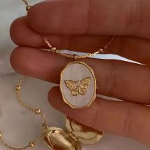 Exquisite ästhetische weiße Muschel-Schmetterlingsrahmen, zu öffnendes Medaillon, Fotoalbum-Halskette, 18 Karat vergoldet, Zirkon-Halsband, Schmuck, Geschenke