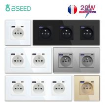 BSEED 20W Pojedyncze gniazdo francuskie z podwójnym gniazdem USB typu c do szybkiego ładowania Potrójne gniazda ścienne Szklana ramka 16A