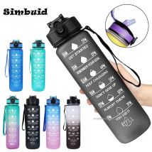 1-Liter-Sportwasserflasche mit großem Fassungsvermögen und time-trackingem Strohhalm, auslaufsicherer, verriegelbarer Klappdeckel für Outdoor-Fitness