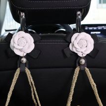 2PC Styling Nette Kamelie Blumen Auto Haken Sitz Zurück Kleiderbügel Organizer Auto Kopfstütze Montieren Lagerung Clips Auto Zubehör