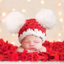 Ylsteed gestrickt rot Neugeborenen Mädchen Weihnachten Foto Requisiten Baby Gir Pompon Hut Säugling Kunst pelz Ball Hut für Bilder schießen