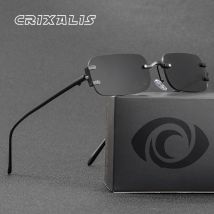 CRIXALIS Trendige kleine Y2k-Sonnenbrille, rechteckig, randlos, für Damen und Herren, Retro, schmal, schick, dünn, dünn, Sonnenbrille, UV400