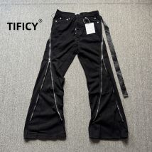 Pantaloni jeans stile High Street RO da uomo a cinque stelle Mang nastro rotante grande cerniera pavimento tirando pantaloni streetwear in denim con corno