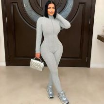 Doyerl Feste Beiläufige Strampler Frau Overall Lange Sleeve Zipper Rollkragen Dünne Elastische Einteilige Overalls Sport Casual Outfits