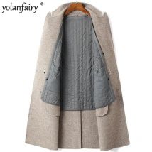 YOLANFAIRY Cappotto invernale in lana di cashmere double face Uomo Cappotti da uomo in lana doppiopetto al ginocchio Giacca a vento con fodera in seta di gelso