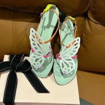 Schmetterling hohle Sandalen Patchwork Flip Flops Knöchelband runde Zehen flach mit Schnalle Schuhe Damen Sommermode elegante Schuhe