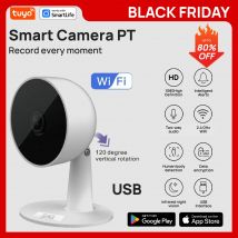 Tuya Smart 1080p Wi-Fi Inteligentna kamera bezpieczeństwa w domu 2MP, HD, powiadomienia z aplikacją w czasie rzeczywistym, 2-kierunkowy dźwięk, ze śledzeniem ruchu dla niemowląt i zwierząt domowych