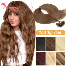 isheeny 12–20 Zoll braunes Echthaar, flache Spitze, Keratin-Haarverlängerungen, 50 Stück/Packung, gerade, vorgebundenes Fusion-Haar, 30 g, leicht