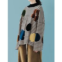 imakokoni striped plush decal T-shirt for women in autumn and winter 2024, new loose and comfortable inner layer long slee244908