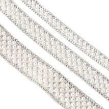 (91 cm/Packung) 1 cm/1,5 cm/2 cm Perle Strass Spitze Selbstklebende Diamantband Hochzeitskleid Kleidung Heimdekoration DIY