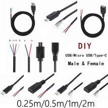 Cavo di alimentazione Micro USB tipo C 2 pin USB 2.0 A femmina maschio 4 pin cavo jack caricatore cavo di ricarica connettore di prolunga fai da te