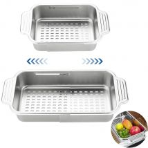 LMETJMA Lavello Espandibile Colino Lavello In Acciaio Inox Piatto Stendino Cucina Scolapiatti Cestino Vassoio di Scarico Lavello Organizzatore JT318