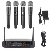 Microfono wireless portatile Microfono dinamico a frequenza fissa UHF a 4 canali per spettacoli in chiesa di fascia per feste di matrimonio Karaoke
