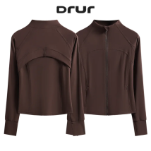 DRUR Women Running Jacket Slim Fitted Workout Hiking Zip Up Track Coat Layer with Thumb Holes and Pockets for Yoga Gym Travel