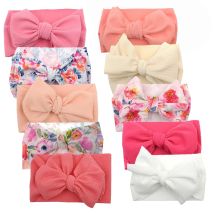 10 Teile/los Solide Kugel Stoff Baby Turban Stirnbänder Blume Dot Print Haarbänder Big Bowknot Headwraps Kinder Haar Zubehör