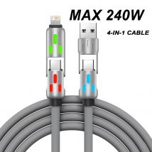 4-in-1-Ladegerät mit mehreren Anschlüssen, drehbarer Winkel, USB auf Typ C, 1,2 m, Mobiltelefon, 240 W, Schnelllade-Silikonkabel, Datenübertragung