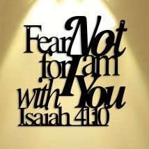 Elegante, minimalistische, christliche Glaube-Wanddekoration aus Metall – hebräische Schrift, Bibelvers „Fear Not for I Am with You“ – Golden – Heavy-Duty