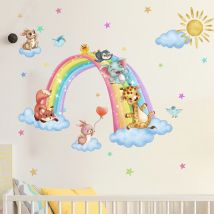 Animal Cartoon Wall Stickers On Clouds Baby Room Children's Bedroom Wall Stickers Home Decoration Kindergarten Wallpaper