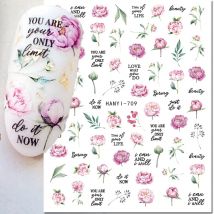 3D-Nagelkunst-Klebeschieber, Aufkleber, rosa Pfingstrose, Blumen, Knospen, Buchstaben, Abziehbilder für Nägel, Dekorationen, Maniküre, Tipps, Schönheit